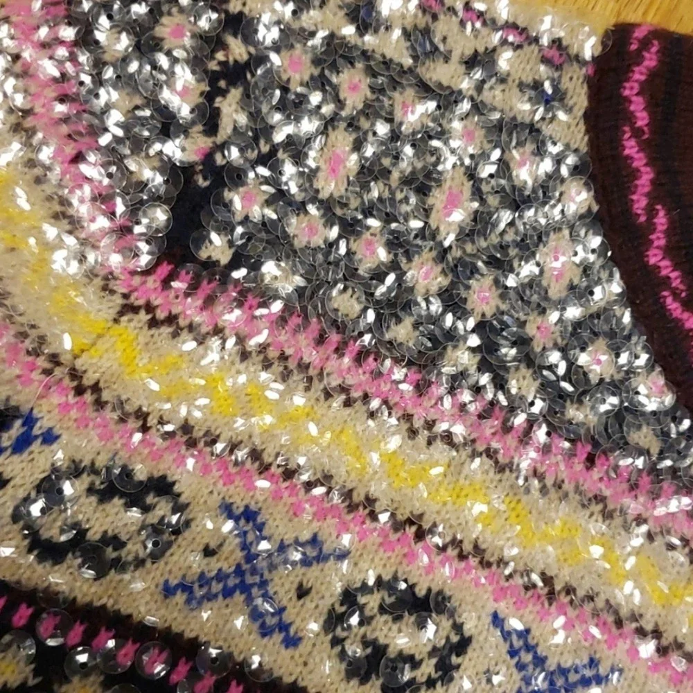 J Crew sequined lambwool fair isle sweater XXS